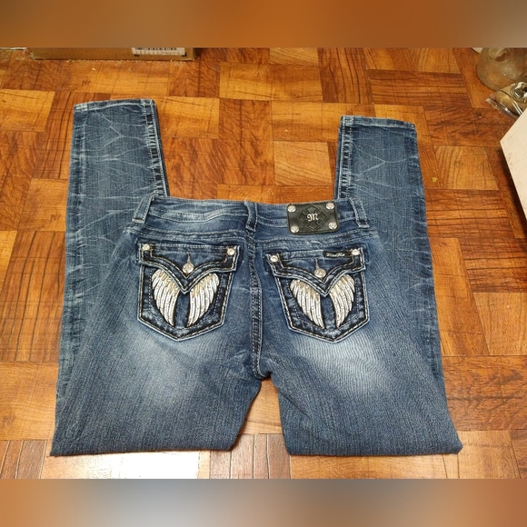 Miss Me Blue Jeans Mid Rise Skinny Angel Wings Women's Size 28 - Picture 5 of 6